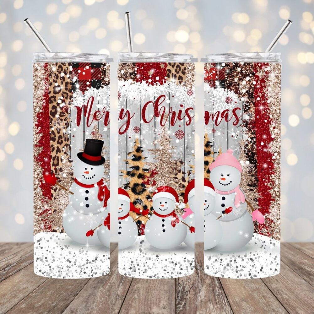 Merry Christmas Leopard Snowman 20oz Tumbler With Straw